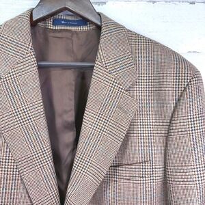 Chaps Ralph Lauren Men's Beige Tan Plaid Sport Coat Blazer Silk Wool Blend 44 T